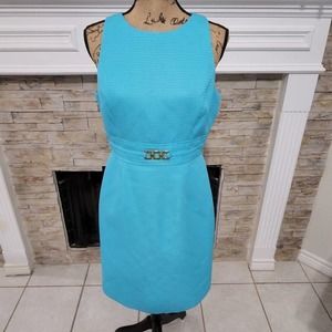 Tahari Levine studio 50s vibe‎ teal classic iconic sheath dress size 8 new